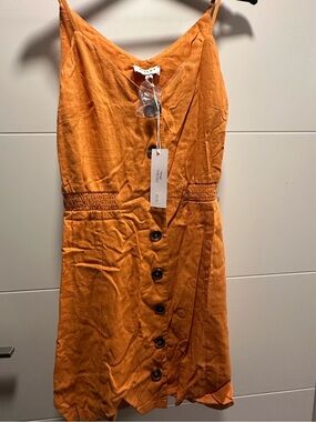 Gilli Burnt Orange Button-Front Mini Dress